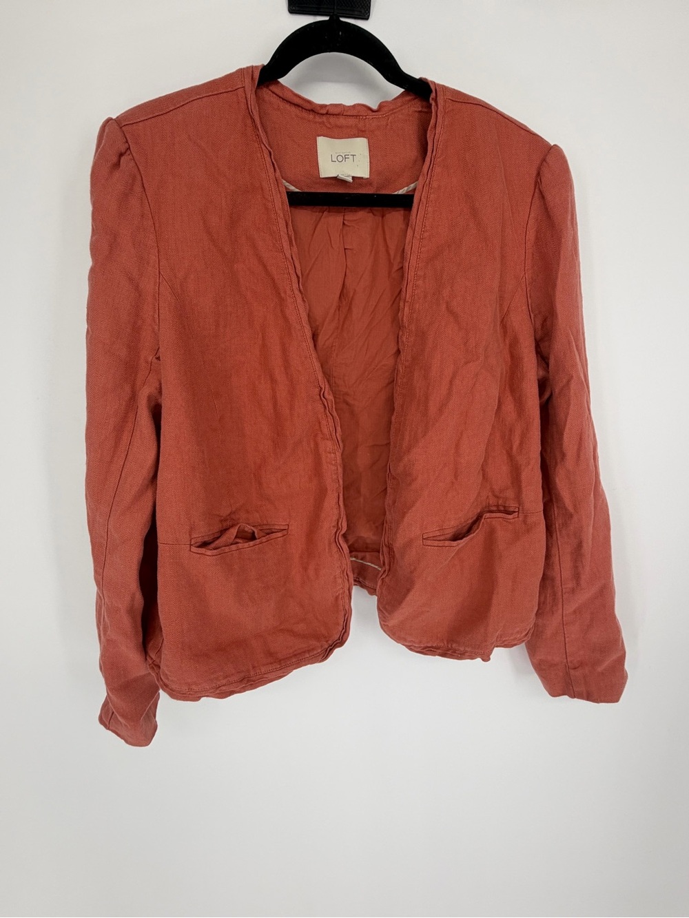 LOFT size XL 100% linen Rust Open-Front Lightweight Blazer